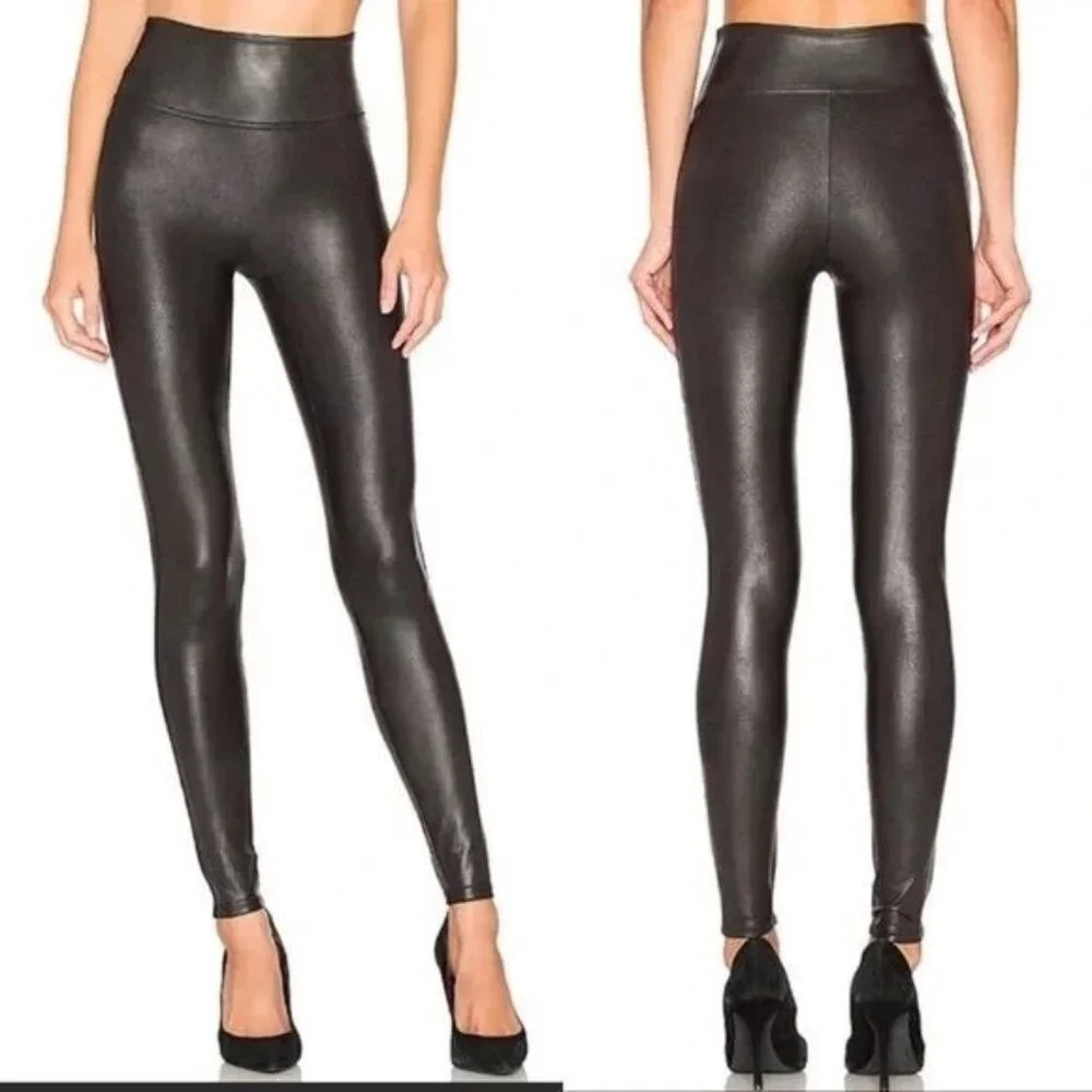 SPANX Classic Black‎ Faux Leather High Rise Leggings Size Large